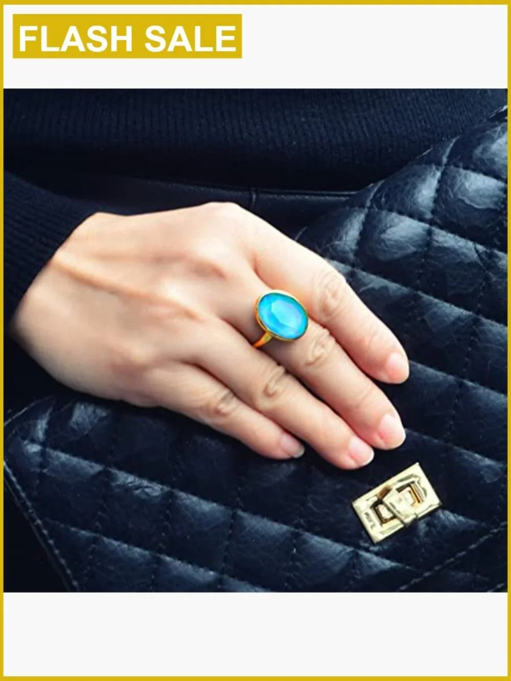 Facet Crystal Oval Mood Ring 18K Gold Plated Adjustable